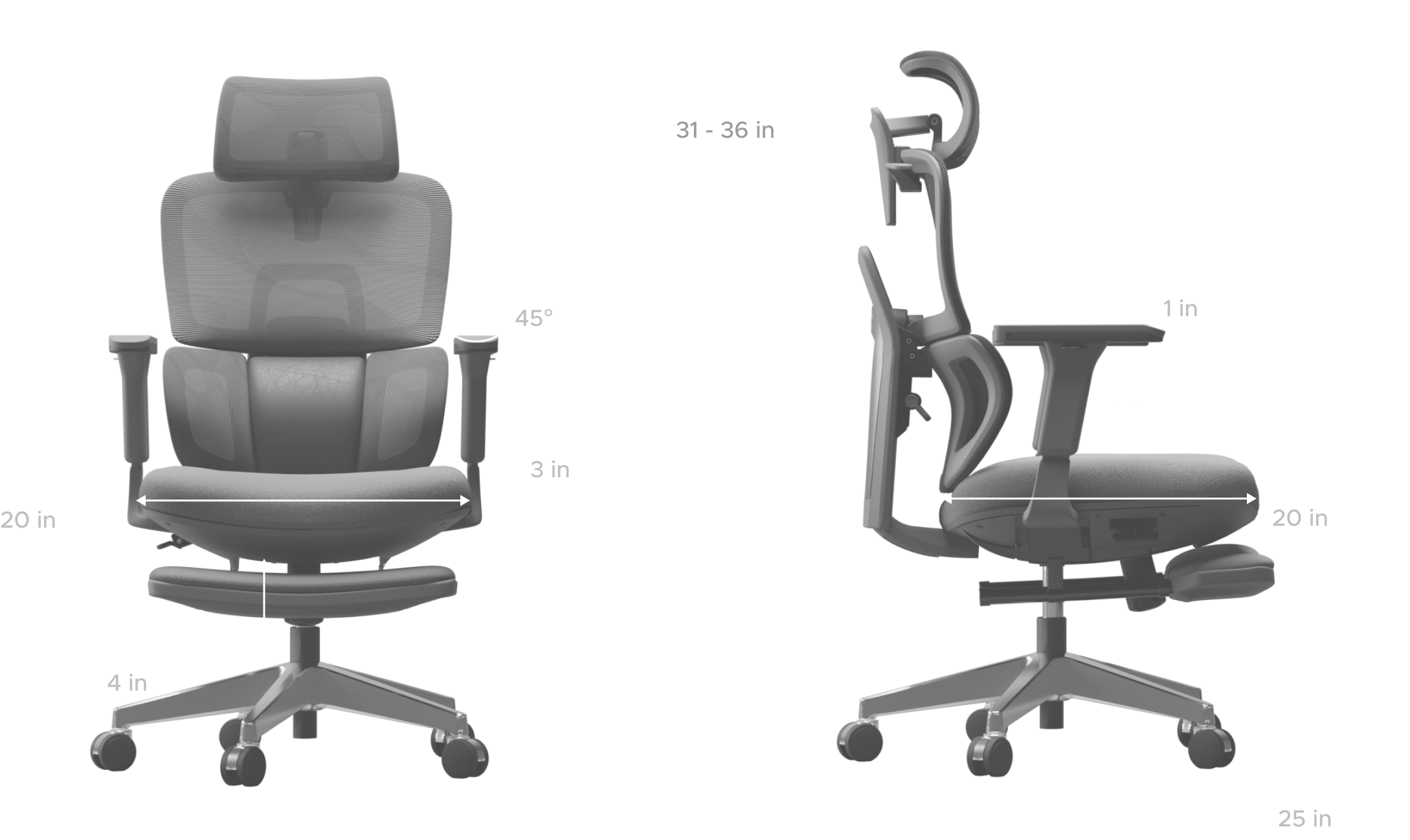 Technical specifications marked on chair image