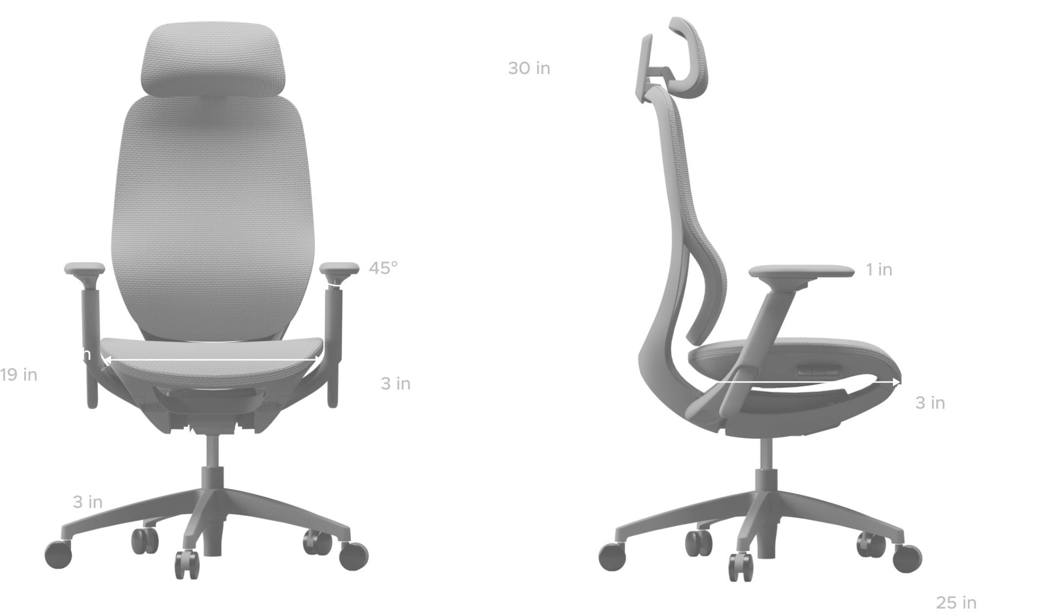 Technical specifications marked on chair image