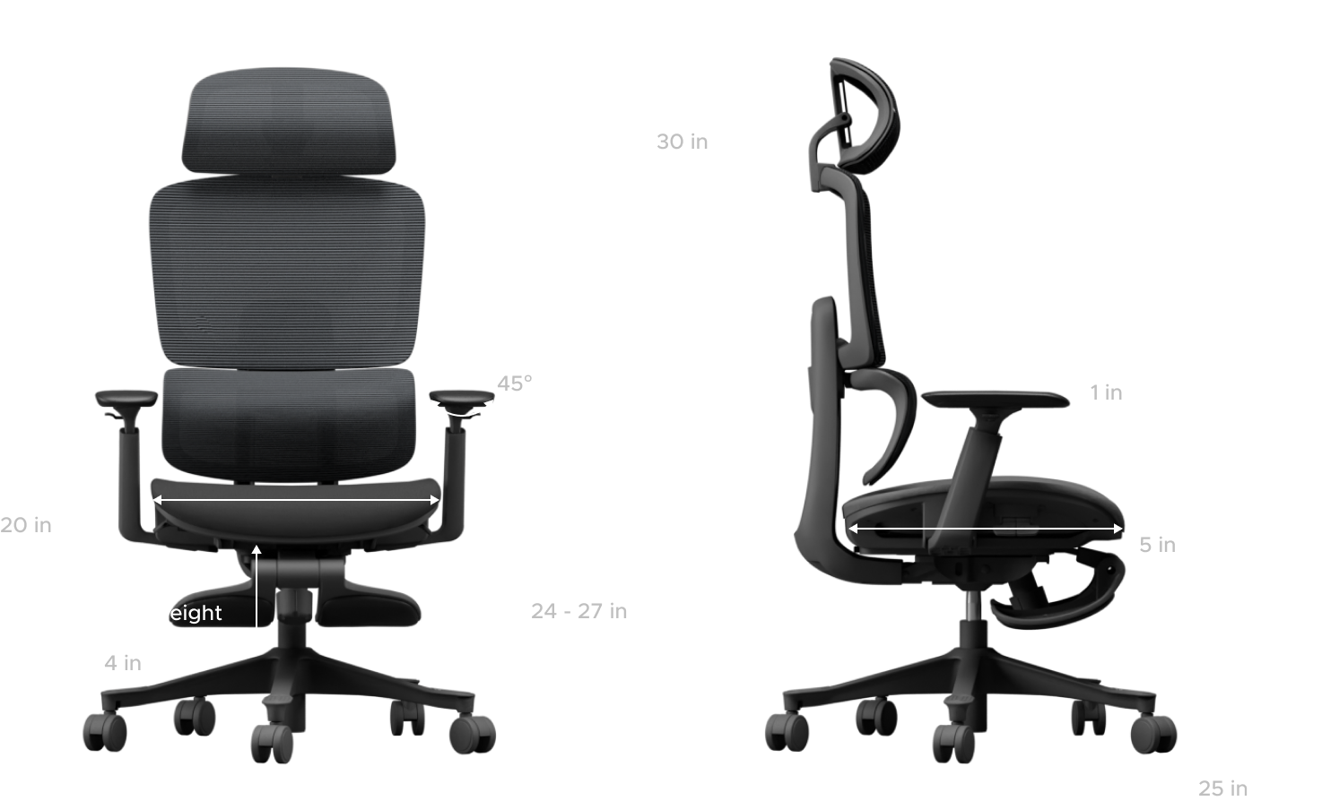 Technical specifications marked on chair image