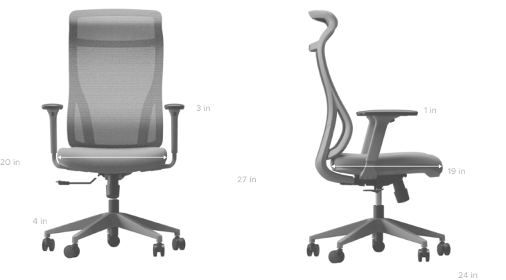 Technical specifications marked on chair image